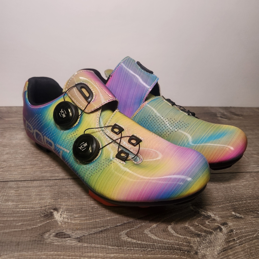 Yow Sport Cycling Spin Bicycle Bike Shoes‎ Size 40 3 Bolt Clips Cleats Rainbow